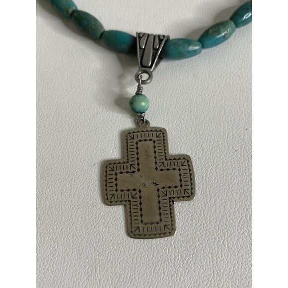 VTG Genuine Turquoise Sterling Cross  Native American Southwestern 18” Necklace - Picture 4 of 11